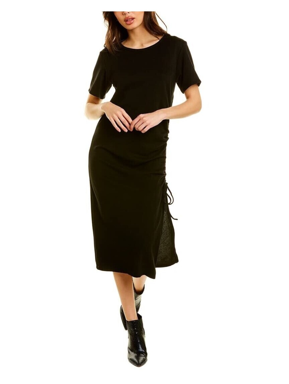 line and dot Ratha Knit Shirtdress with One Side Tie Black MD